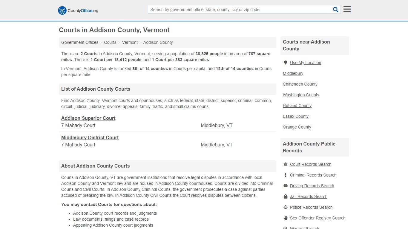 Courts - Addison County, VT (Court Records & Calendars)